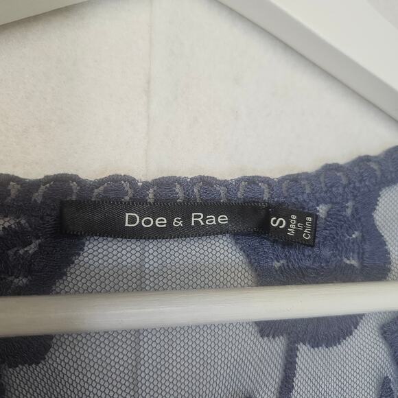 Doe & Rae Blue Lace Long Line Short Sleeve Cardigan - Picture 4 of 8